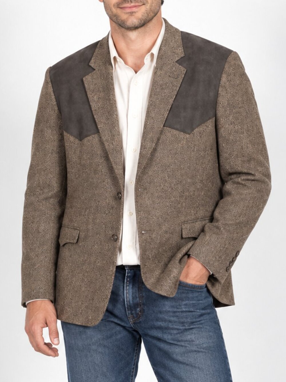 Red Sky Mens 52R Wool Western Blazer Brown Suede Leather Yoke Elbow Patch Cowboy